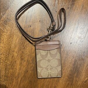 Coach Brown Signature Canvas Card Holder Lanyard